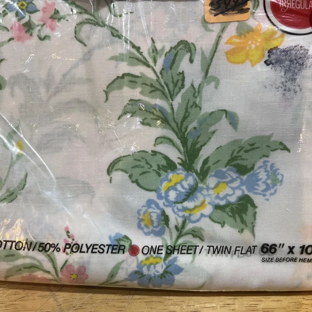 Vtg Muslim Floral Country Cottage Twin Flat Sheet  by‎ Sears NOS Irregular
